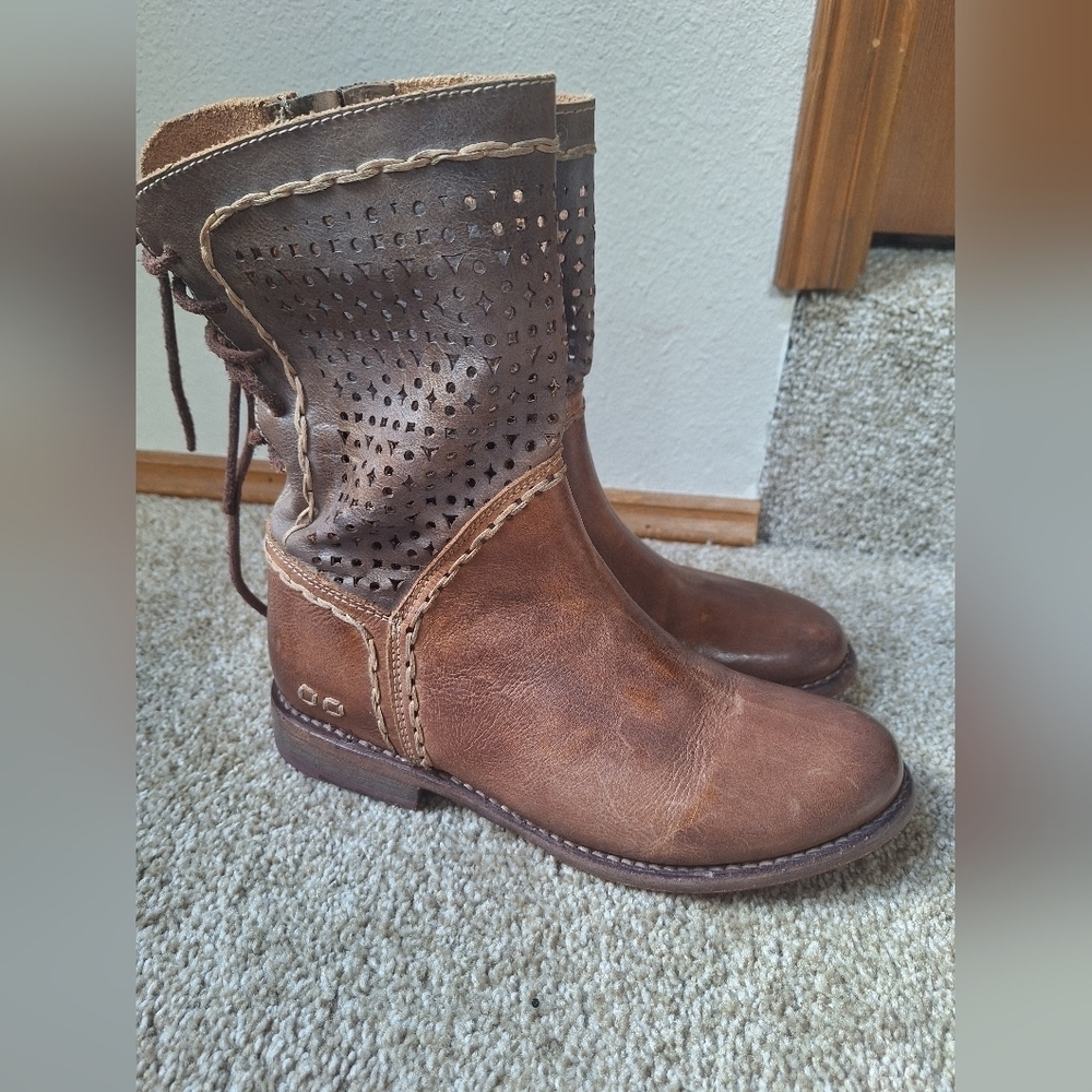 Bed Stu Cheshire Boots Leather Two Tone Side Zip Back Lace Up Womens Size 6.5 - Picture 3 of 9